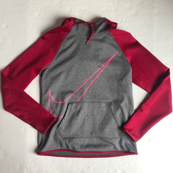 Nike Swoosh Logo Graphic Pink Gray Hooded Sweatshirt - Picture 1 of 4